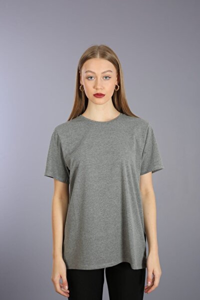 Kallisto رمادي مزيج القطن طاقم الرقبة قصيرة الأكمام محبوك تي شيرت