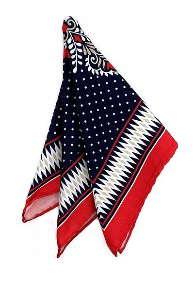 Kravatkolik Men's Pocket Handkerchief - Red Navy Blue Motif Pattern, SPS617-98