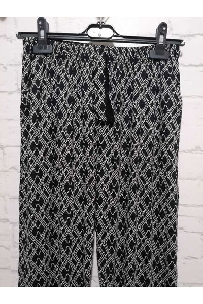 anne moda ankara High Waist 2 Pocket Patterned Summer Viscose Cotton Trousers