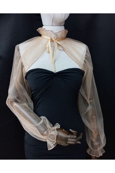 es moda shop Amy evening dress tulle shawl neck collar nude