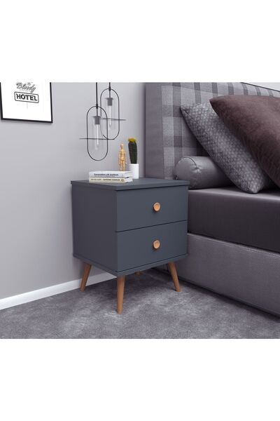 Ankara Mobilya Milas Ahşap Ayaklı Antrasit Komodin