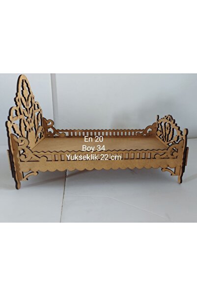 ERFA TASARIM Ahşap Desenli Oyuncak Bebek Yatağı - Beşiği 20cm X 34cm X 22cm
