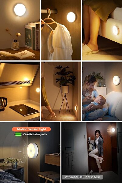 Genel Markalar Usb Şarjlı Akıllı Hareket Sensörlü Kablosuz Spot Led Lamba Sarı Işık 1 Adet