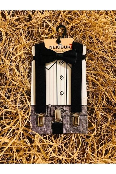 NEKİBUKİ Set papion cu bretele pentru pantaloni negri de 1-9 ani