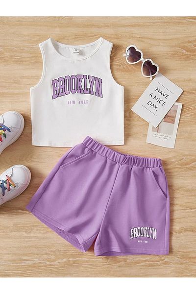 Machetta Brooklyn Printed Children's Crop T-shirt and Shorts Set