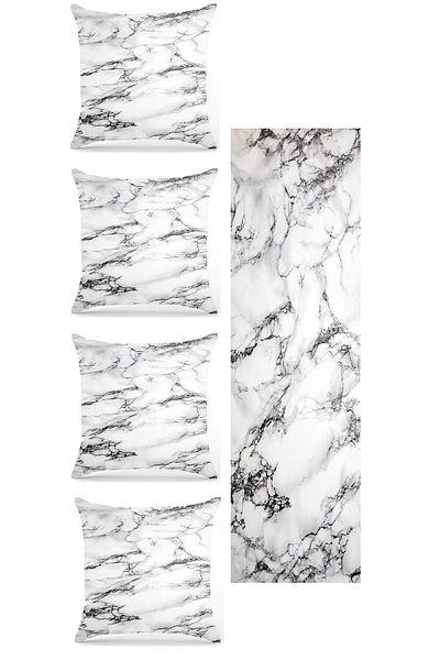 fdm desıgn Black and White Marble Pattern5 Pieces Double Sided Printed Special Design Decorative Throw Pillow Cover Runner Set