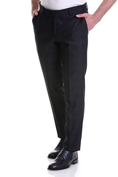 Hatemoğlu Сині брюки Slim Fit з боковими кишенями з фланелевої тканини в клітинку