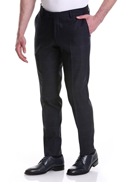 Hatemoğlu Сині брюки Slim Fit з боковими кишенями з фланелевої тканини в клітинку