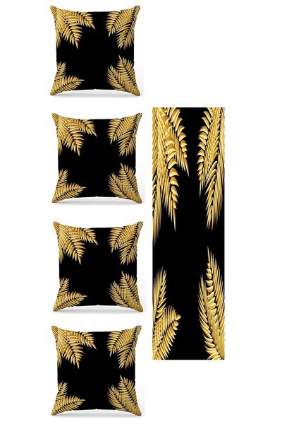 fdm desıgn مجموعة من 5 قطع مطبوعة على الوجهين بخلفية سوداء وزهور صفراء بتصميم...