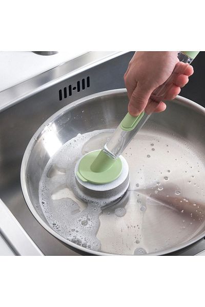 IKEA Sponge Dish Brush with Detergent Tank and Handle Dishwashing Sponge Green