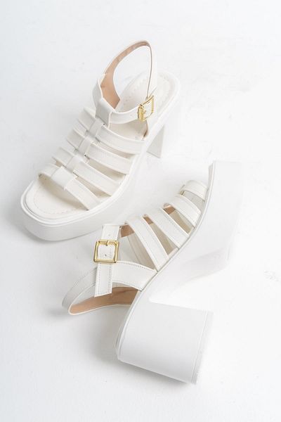 Modabuymus Zercok White - Pantofi casual cu toc cu platformă înaltă cu mai multe bretele