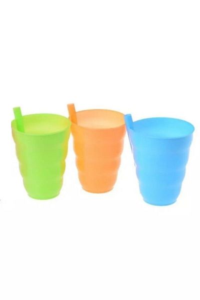 Hyd 3-Piece Colorful Plastic Straw Cup with Straw