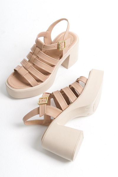 Modabuymus Zercok - Culoarea pielii, Sandale înalte cu mai multe bretele, Pantofi casual cu tocuri cu platformă