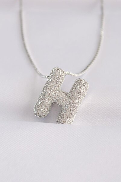 JEWELRY ELKA 316L Çelik Zincirli Zirkon Taşlı H Harfli Bubble Kolye
