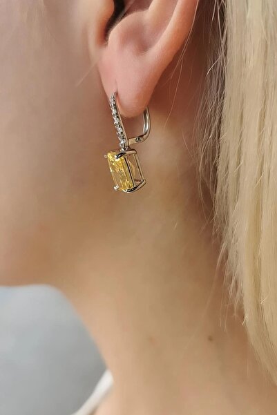 Utku Kuyumculuk 14 AYAR 15,01 CT SARI SAFİR FANCY TAŞLI  0,21 CT PIRLANTA TAŞLI ÖZEL TASARIM ALTIN KÜPE