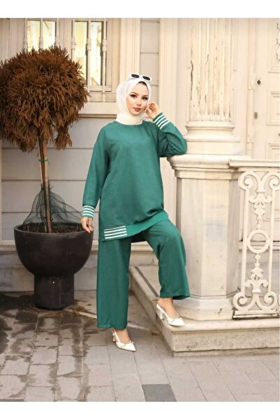 ECK MODA طقم قماش الكتان العلوي والسفلي - نسائي