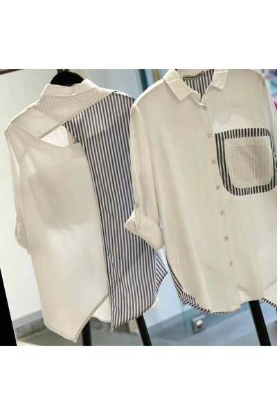 Özgürbutik SIRTI PENCERE DETAYLI KETEN GÖMLEK