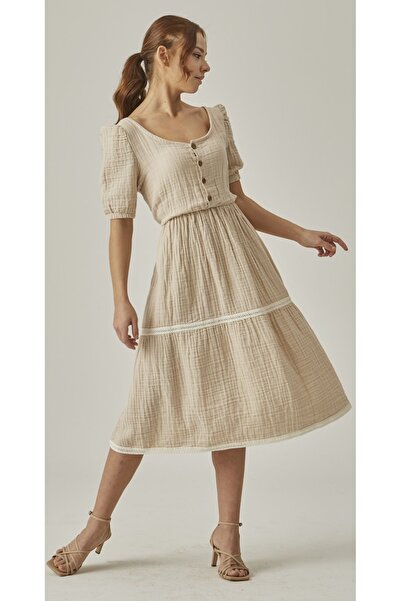 MUTİR Φόρεμα μουσελίνας με μανίκια καρπούζι, μήκους μίντι, με σχέδιο φιστόλ.