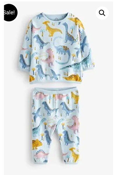 Next Mavi Dinozor Desenli 2 Parça Bebek Jogger Takımı