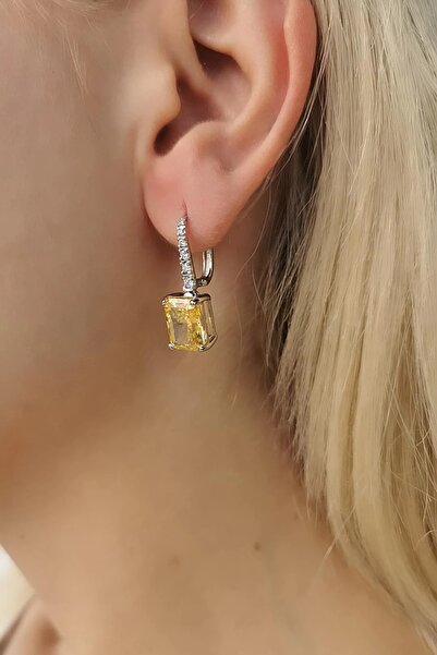 Utku Kuyumculuk 14 AYAR 15,01 CT SARI SAFİR FANCY TAŞLI  0,21 CT PIRLANTA TAŞLI ÖZEL TASARIM ALTIN KÜPE