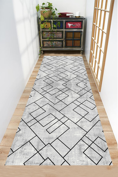 eco concept Gray Striped Carpet - Non-Slip and Washable, Runner, Living Room and Hallway Carpet, Home Decoration