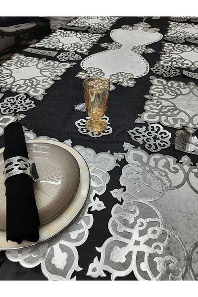 SEHARA Gray-Silver Colored 98x30cm Runner Serving and 33x33cm Spoon Holder Set - 37 Pieces