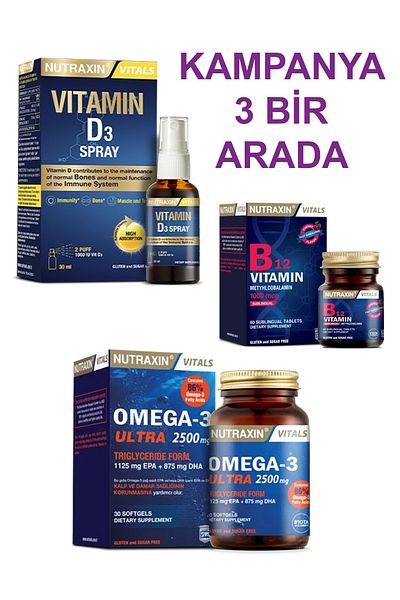 Nutraxin Vitamin D3k2 30ml + Vitamin B12 + Omega-3 Ultra 2500mg - Promotion