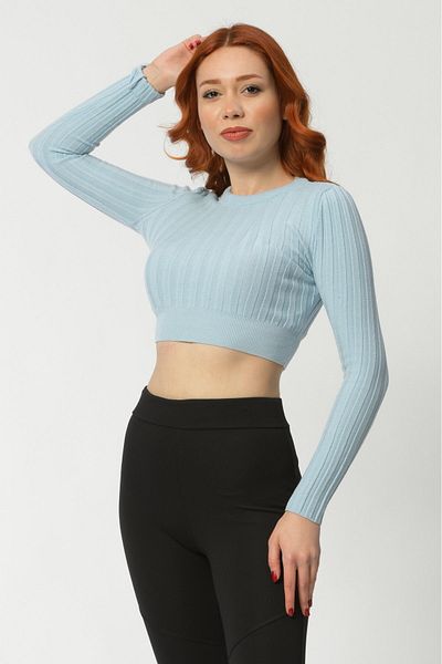 Lefon Top din tricot cu decolteu rotund pentru femei - albastru