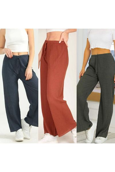CelloGiyim Pijamale cu nervuri pentru damă - Set de 3 piese de trening și pantaloni confortabili
