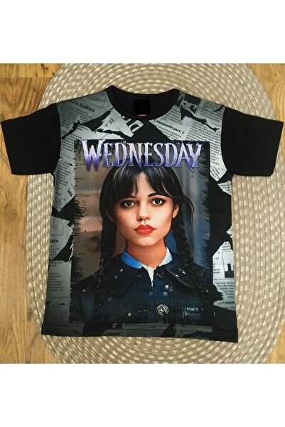 YDBKStore Kız Çocuk Wednesday Digital Baskılı O Yaka Kısa Kol Tshirt