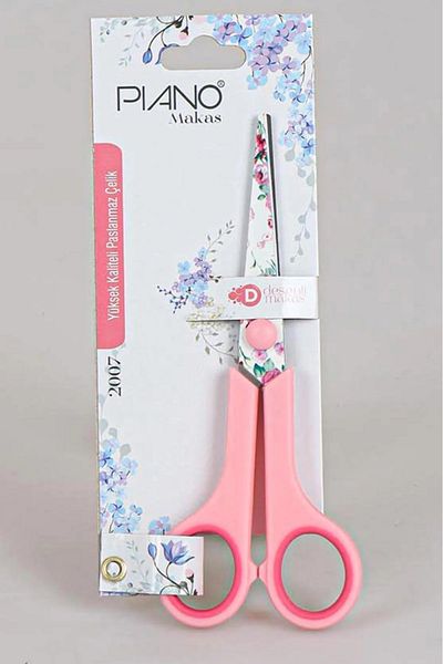 tüftürük Piano Pattern Pink 17 cm Office Scissors Stainless Steel Medium