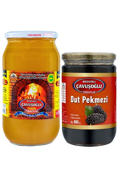Bozkırlı Çavuşoğlu Wood Fire Bran-Free Steppe Tahini 930g Mulberry Molasses 800g Glass Jar