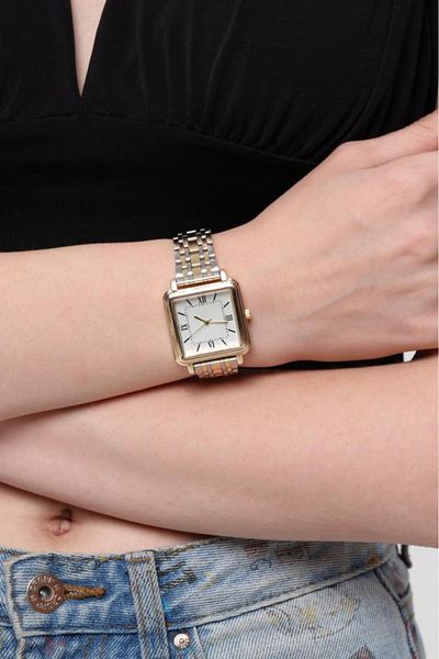 OQQO Daisy Gold-silver Cord Square Case Roman Numeral Women's Wristwatch