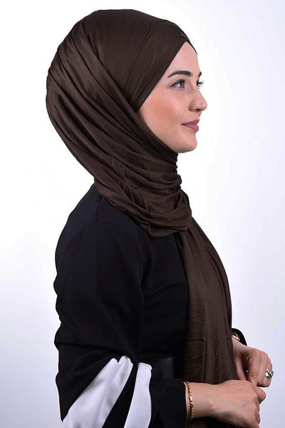 Ns nowascarf 3-Stripes Combed Cotton Hijab Shawl - Bitter Brown