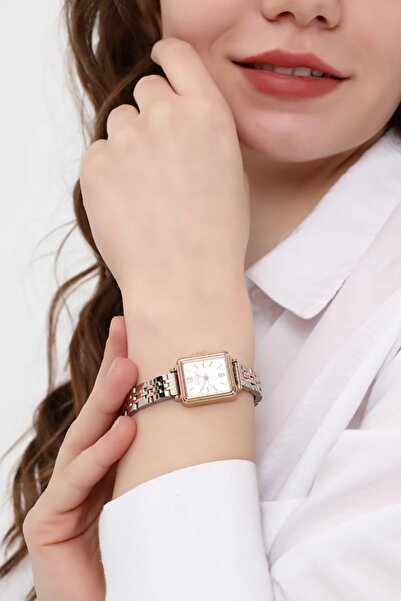 OQQO Maiar Square Case Rose Silver Cord Women's Wristwatch