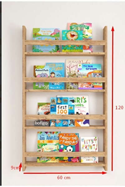 evbiziz Açık Ceviz Montessori Eğitici Çocuk Odası Kitaplık Duvara Monte 4 Bölmeli 120cm-60cm-9cm