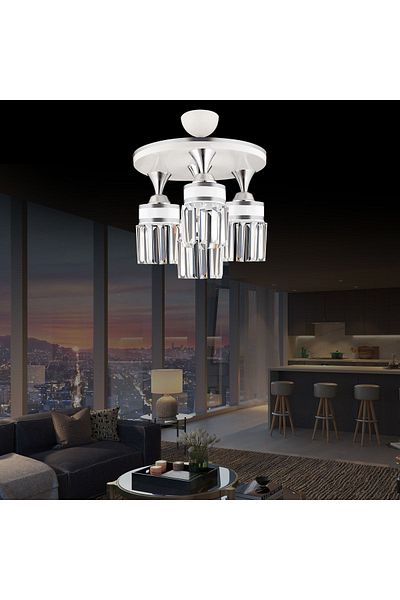 Kraliçe Nairobi 4-Piece White Crystal Stone Plafonier - Cylinder Luxury Chandelier with Chrome Strip