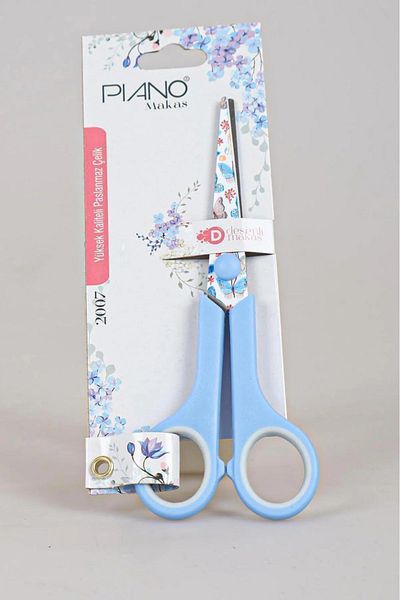 tüftürük Blue Scissors - Piano Pattern 17 cm Long Stainless Steel Office Scissors