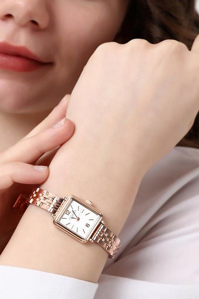 OQQO Maiar Square Case Rose Cord Women's Wristwatch