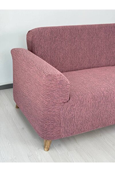 Defne Home Jakar Kumaş Lastikli Kayma Yapmayan3 Kişilik Tekli Kanepe Örtüsü Gül Kurusu