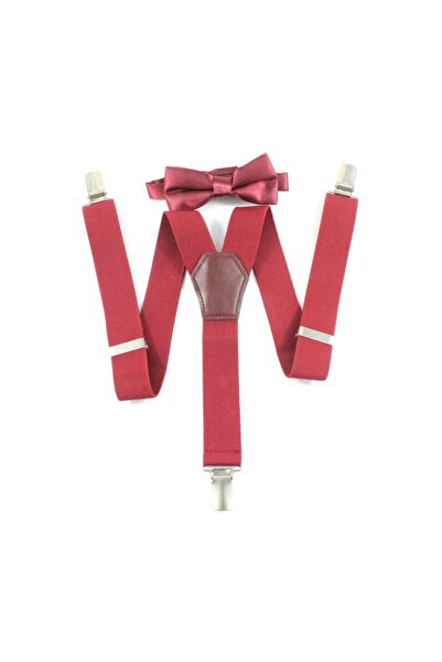 DWOY Бургундски комплект детски панталони с тиранти и папийонка