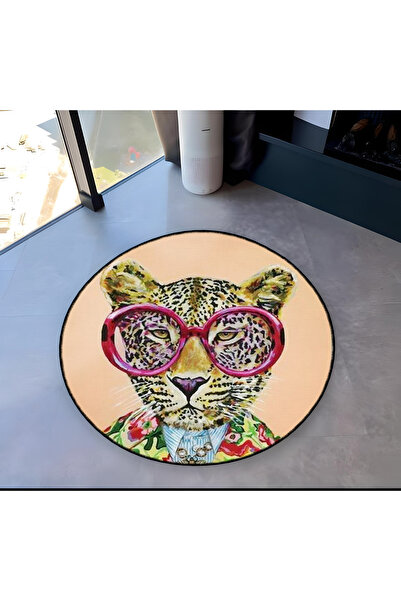 Rugs Modern Halı Mira Round Pink Glasses Tiger Detailed Woven Base Modern Dec...
