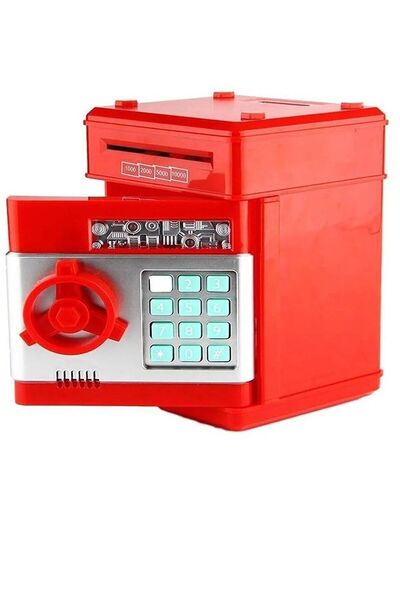 Genel Markalar KIRMIZI RENK Şifreli Otomatik Kağıt Para Alan Kasa Kumbara Oyuncak Dijital Atm