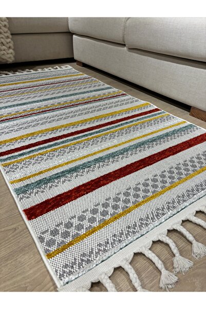 MaVaux Pepuza Kaydırmaz Taban Yıkanabilir Özel Dokuma Şönil Halı Kilim