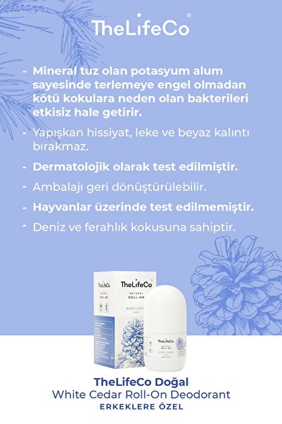 The LifeCo Doğal White Cedar Roll On Erkek Deodorant 60 ml