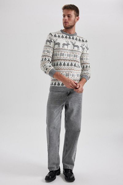 DeFacto Standard Fit Christmas Themed Crew Neck Knitwear Sweater Y1928Az23Wn
