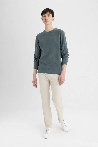 DeFacto Standard-Passform, normaler Schnitt, Rundhalsausschnitt, Muline-Muster, Strickpullover A5181ax23au