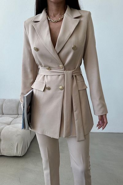 MYGİYİMİSTANBUL Button Detailed Tied Jacket Trousers Set
