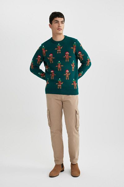 DeFacto New Year's Themed Standard Fit Regular Cut Patterned Crew Neck Knitwear Sweater B2359Ax23Wn