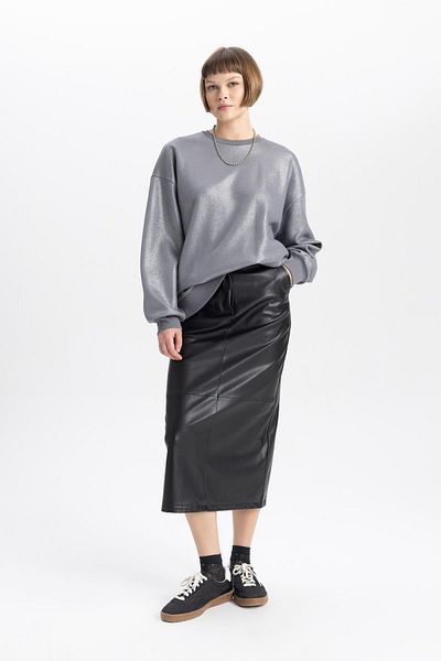 DeFacto Relaxed Cut Crew Neck Metallic Sweatshirt - B5154ax23wn